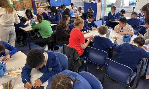 Busy primary school classroom learning environment