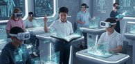Gemini Generated image shows Children in a futuristic classroom setting