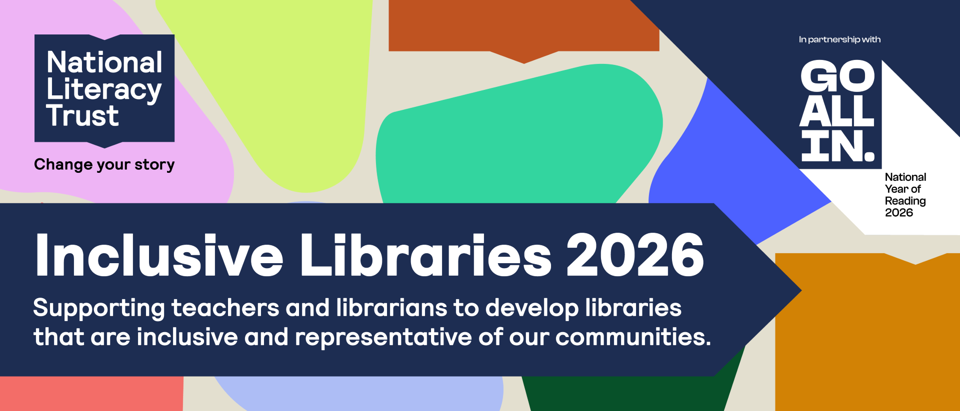 Inclusive Libraries 2026 logo with colourful shapes