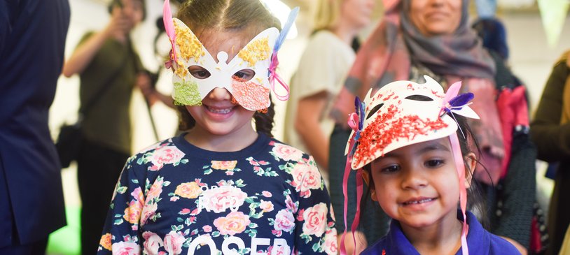 Children in homemade masks