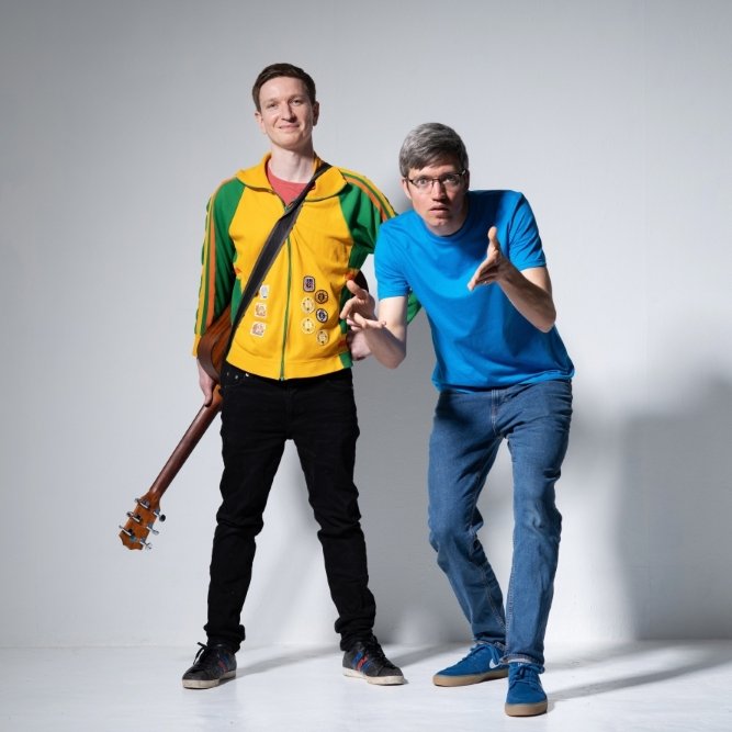 Portrait of Simon Mole and Gecko, poets, musicians, performers