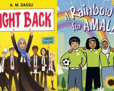 front cover images of two books Fight Back and A Rainbow for Amala