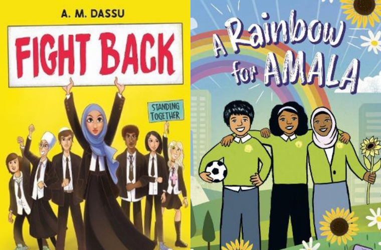 front cover images of two books Fight Back and A Rainbow for Amala