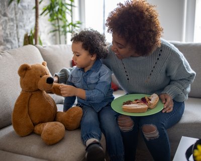 Mum and son early years imaginary play photo