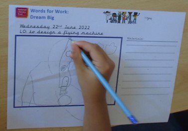 The children were inspired to write after reading the engaging STEM books in the Dream Big box funded by Zebra Technologies.